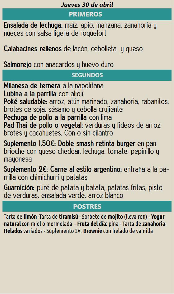 Menú del Día de Con 2 Fogones